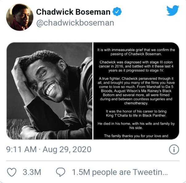 Dok. Twitter, Aktor Chadwick Boseman.