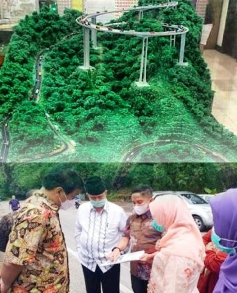 Wagub Sumbar Nasrul Abit bersama Asisten Deputi (Asdep) Kemenko Maritim dan Investasi beserta rombongan, Kepala Bappeda Sumbar, Kepala Balitbang, PUPR, Balai PUPR dan instansi terkait dari Kota Padang meninjau lokasi pembangunan flyover Panorama Sitinjau Lauik.